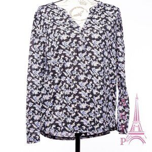 H&M Floral shirt top M blue long sleeve casual cottagecore casual  💖2/$30